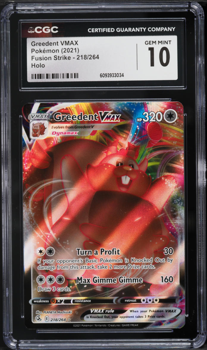 2021 Pokemon Sword & Shield Fusion Strike Full Art Greedent VMAX #218 CGC 10 GEM MINT
