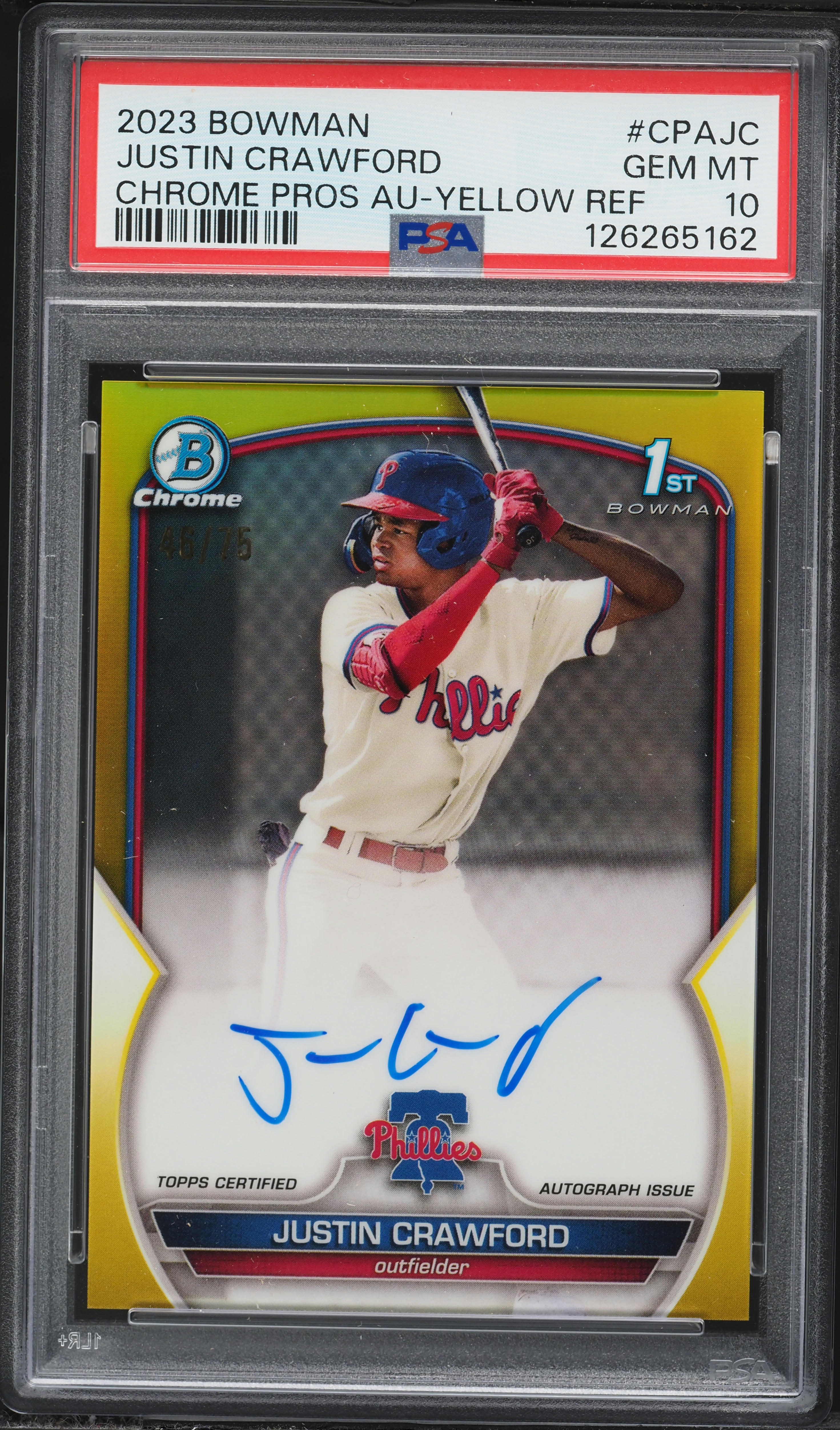 2023 Bowman Chrome Yellow Refractor Justin Crawford PROSPECT AUTO 