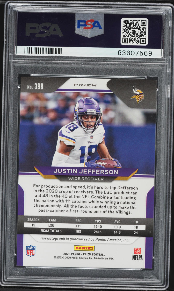 2020 Panini Prizm Justin Jefferson ROOKIE AUTO #398 PSA 10 GEM MINT