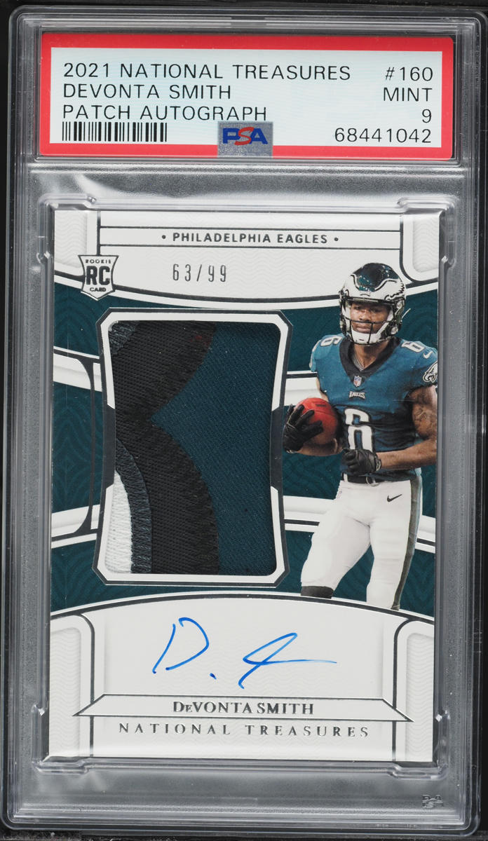 2021 National Treasures DeVonta Smith ROOKIE PATCH AUTO /99 #160 PSA 9 MINT