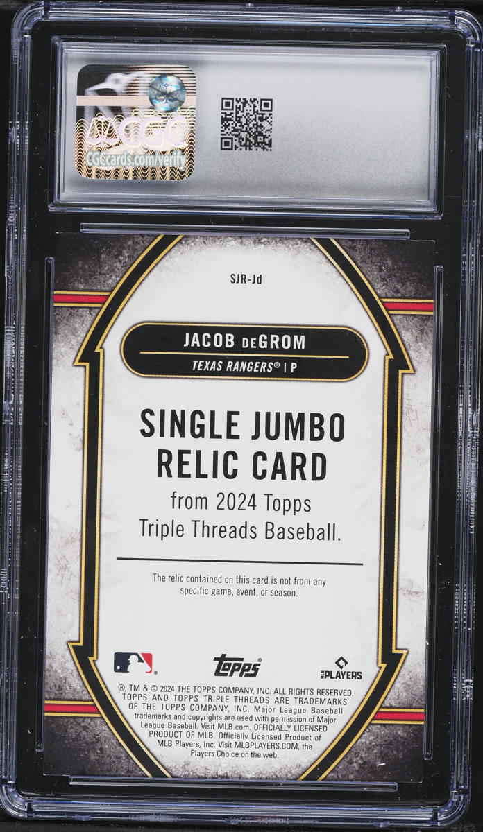 2024 Topps Triple Threads Single Jumbo Emerald Jacob deGrom PATCH /27 #SJR-JD CGC 9 MINT