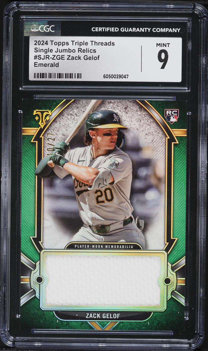 2024 Topps Triple Threads Single Jumbo Emerald Zack Gelof ROOKIE PATCH /27 #SJR-ZGE CGC 9 MINT