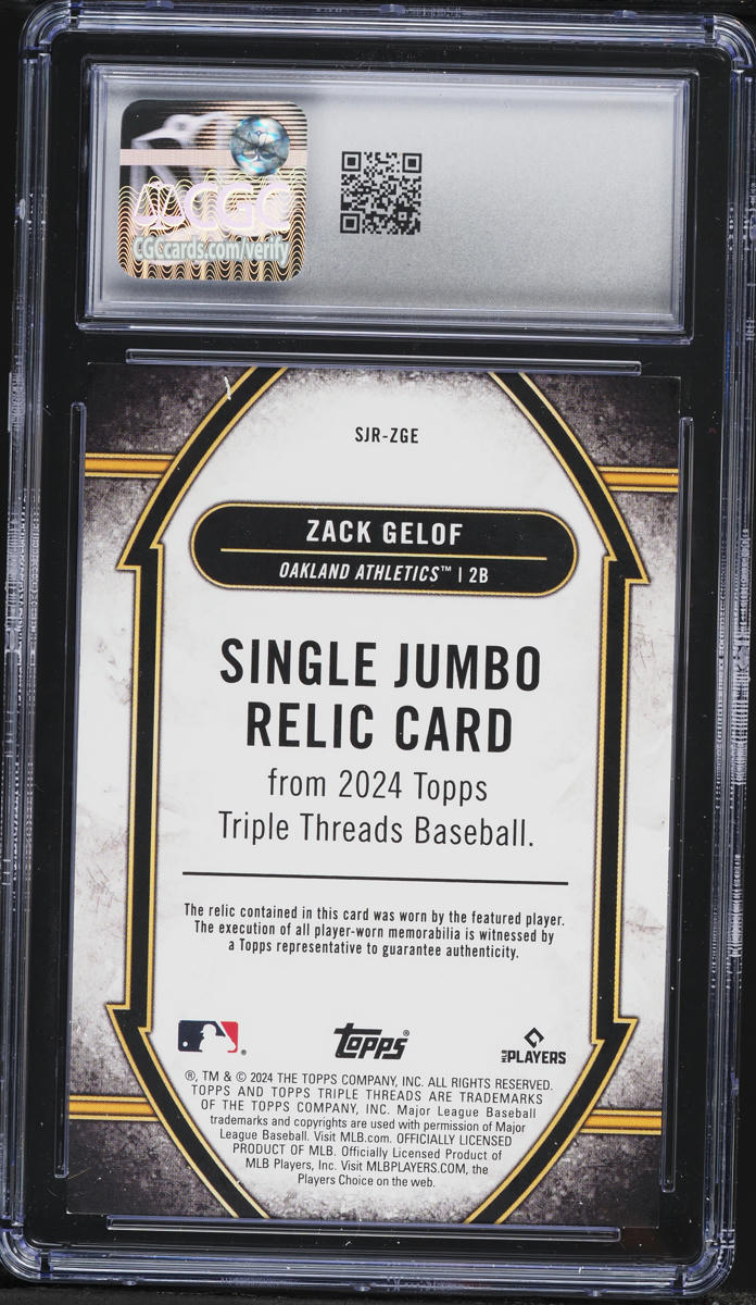 2024 Topps Triple Threads Single Jumbo Emerald Zack Gelof ROOKIE PATCH /27 #SJR-ZGE CGC 9 MINT