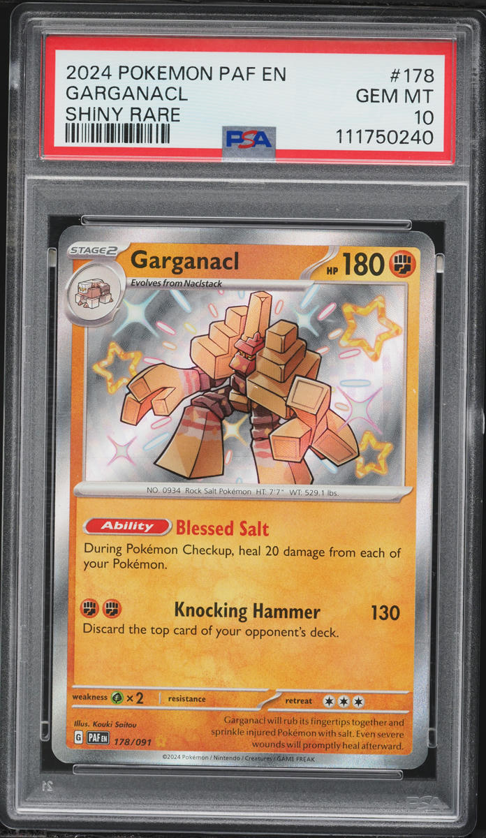 2024 Pokemon Scarlet & Violet Paldean Fates Shiny Rare Garganacl #178 PSA 10 GEM MINT