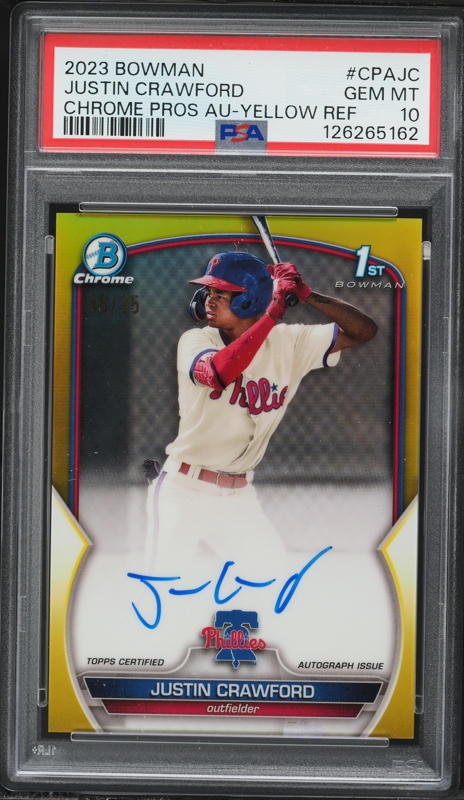 2023 Bowman Chrome Yellow Refractor Justin Crawford PROSPECT AUTO 