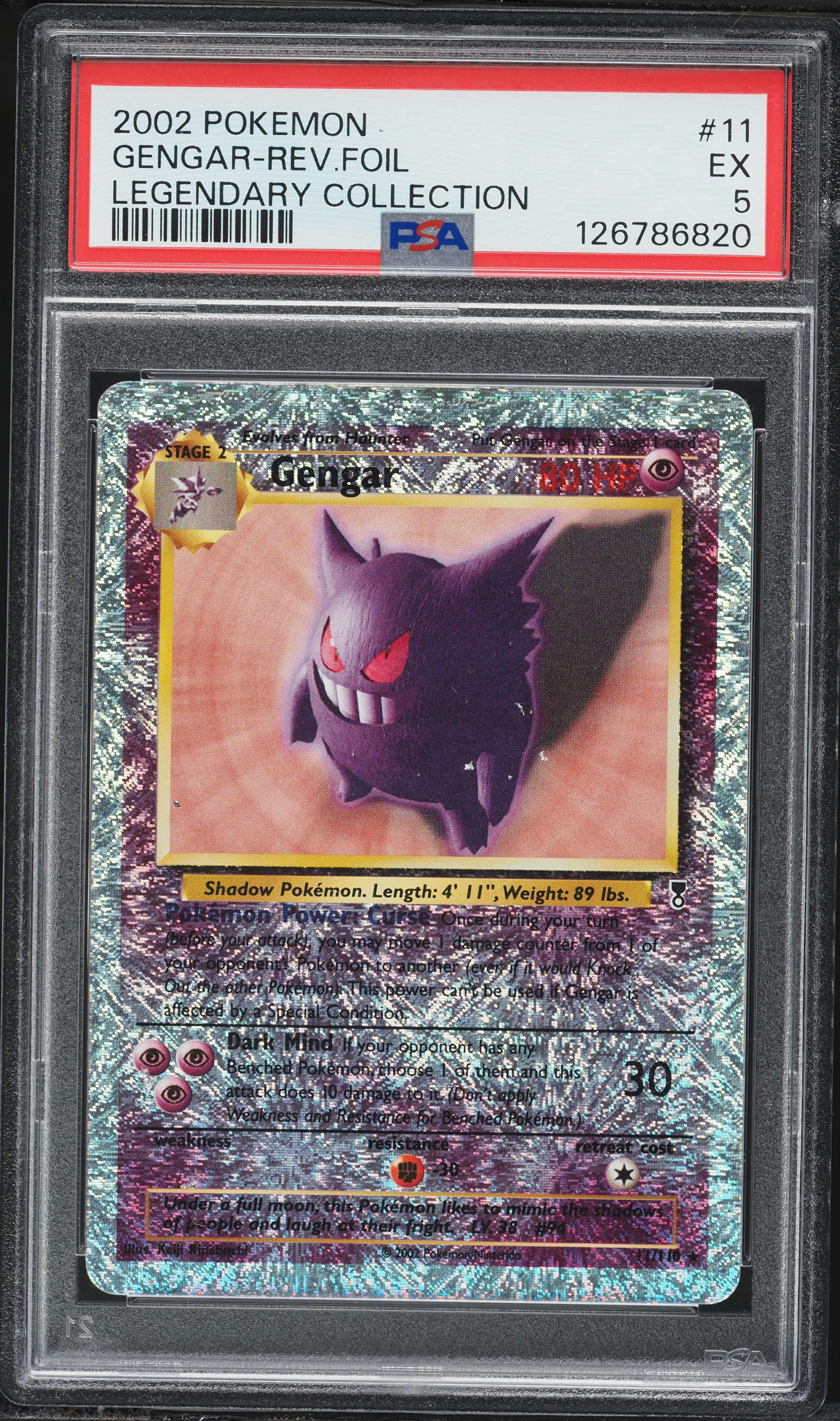 2002 Pokemon Legendary Collection Reverse Holo Gengar #11 PSA 5 EX