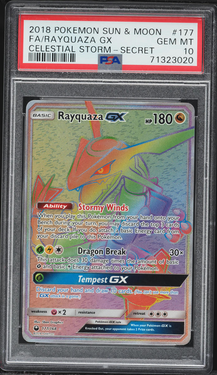 rayquaza gx pokemon card price 2018 Sun & Moon Celestial Storm Rainbow Rare #177 PSA 10 GEM MINT on Fanatics Collect PLANETA Mochizuki Rayquaza GX - Celestial Storm