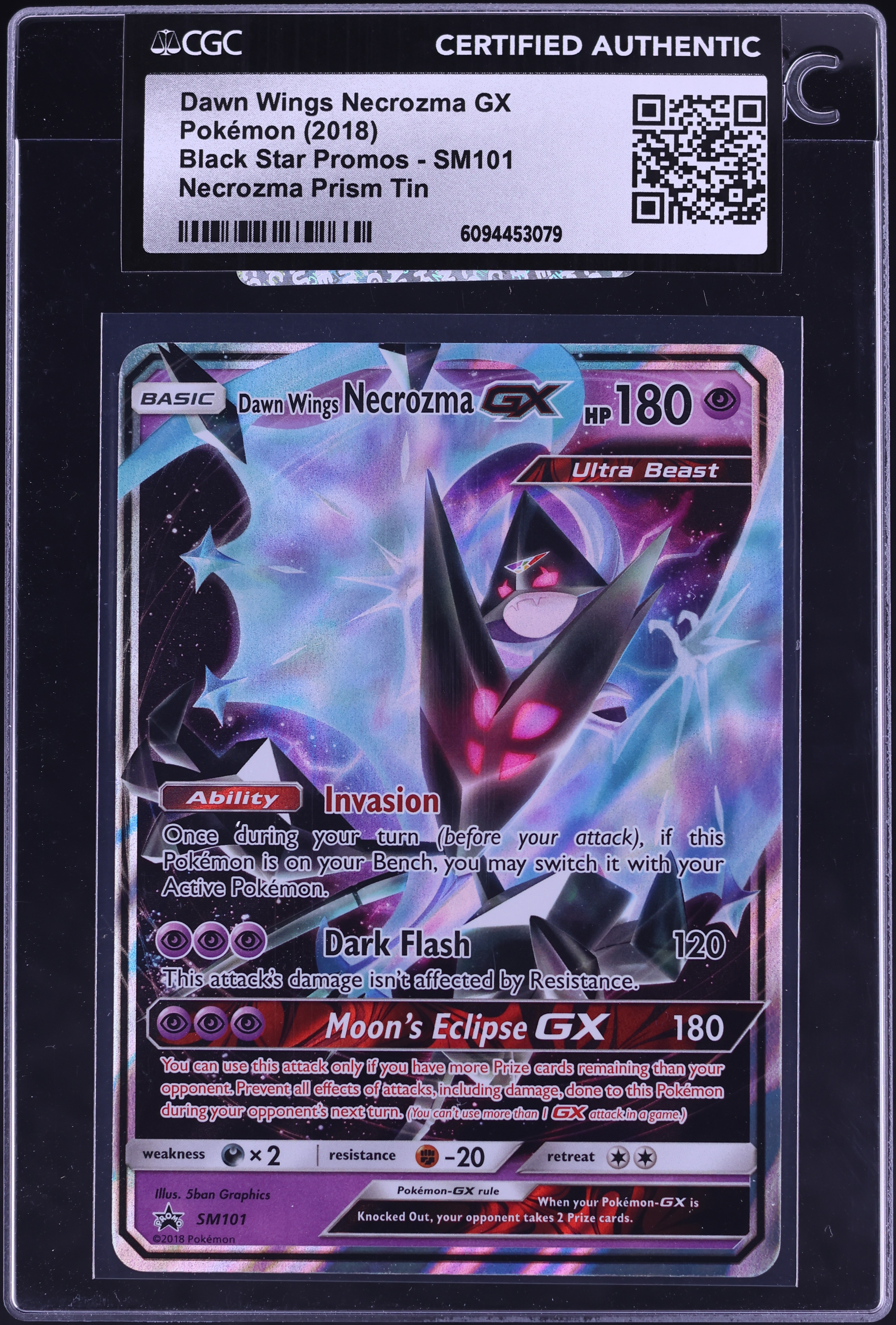 2018 Pokemon Black Star Promo Necrozma Prism Tin Dawn Wings Necrozma GX #SM101 CGC AUTH on Fanatics Collect 2018 Pokemon Black Star Promo Necrozma Prism Tin Dawn Wings Necrozma GX #SM101 CGC AUTH on Fanatics Collect