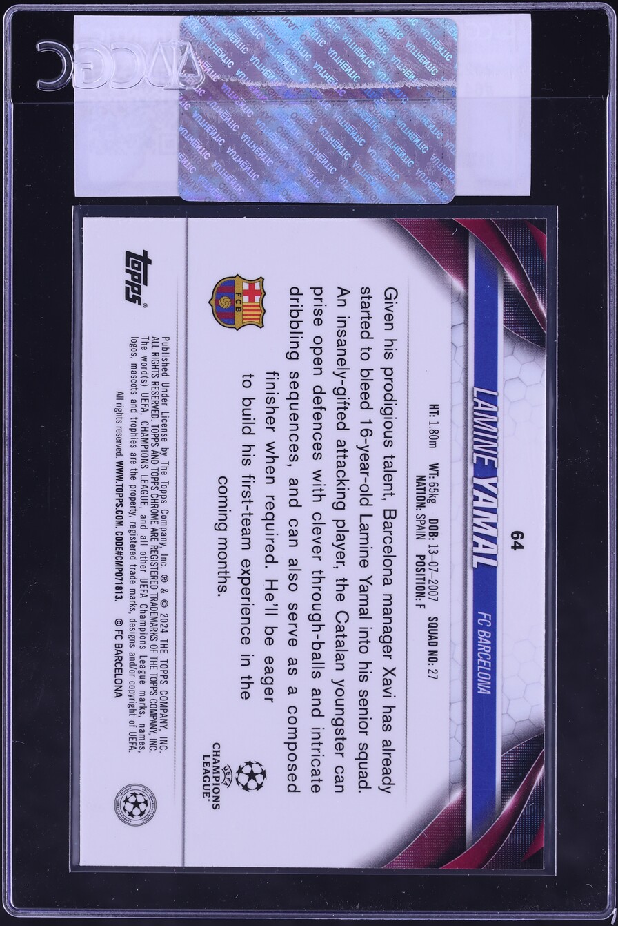 2023 Topps Chrome UEFA Club Competitions Lamine Yamal ROOKIE #64 CGC AUTH