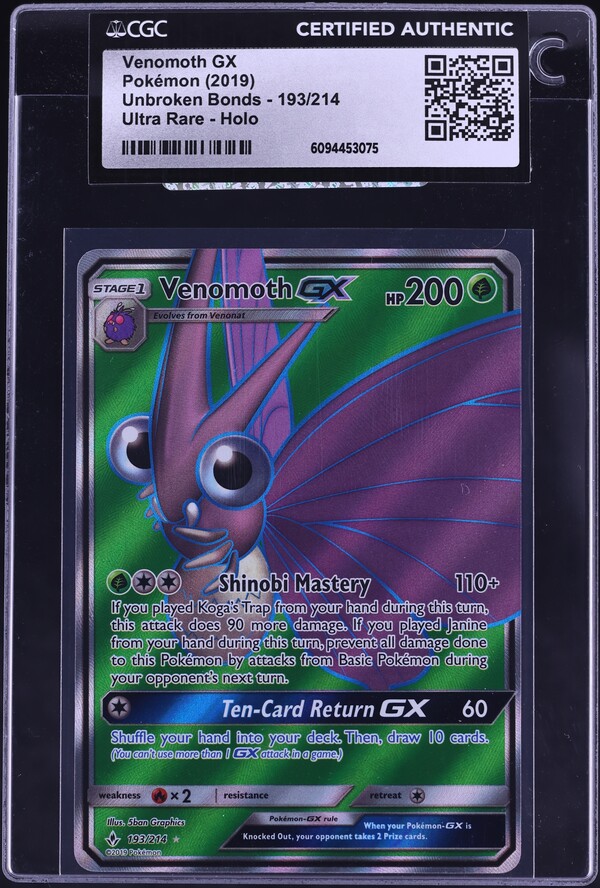 2019 Pokemon Sun & Moon Unbroken Bonds Full Art Venomoth GX #193 CGC AUTH