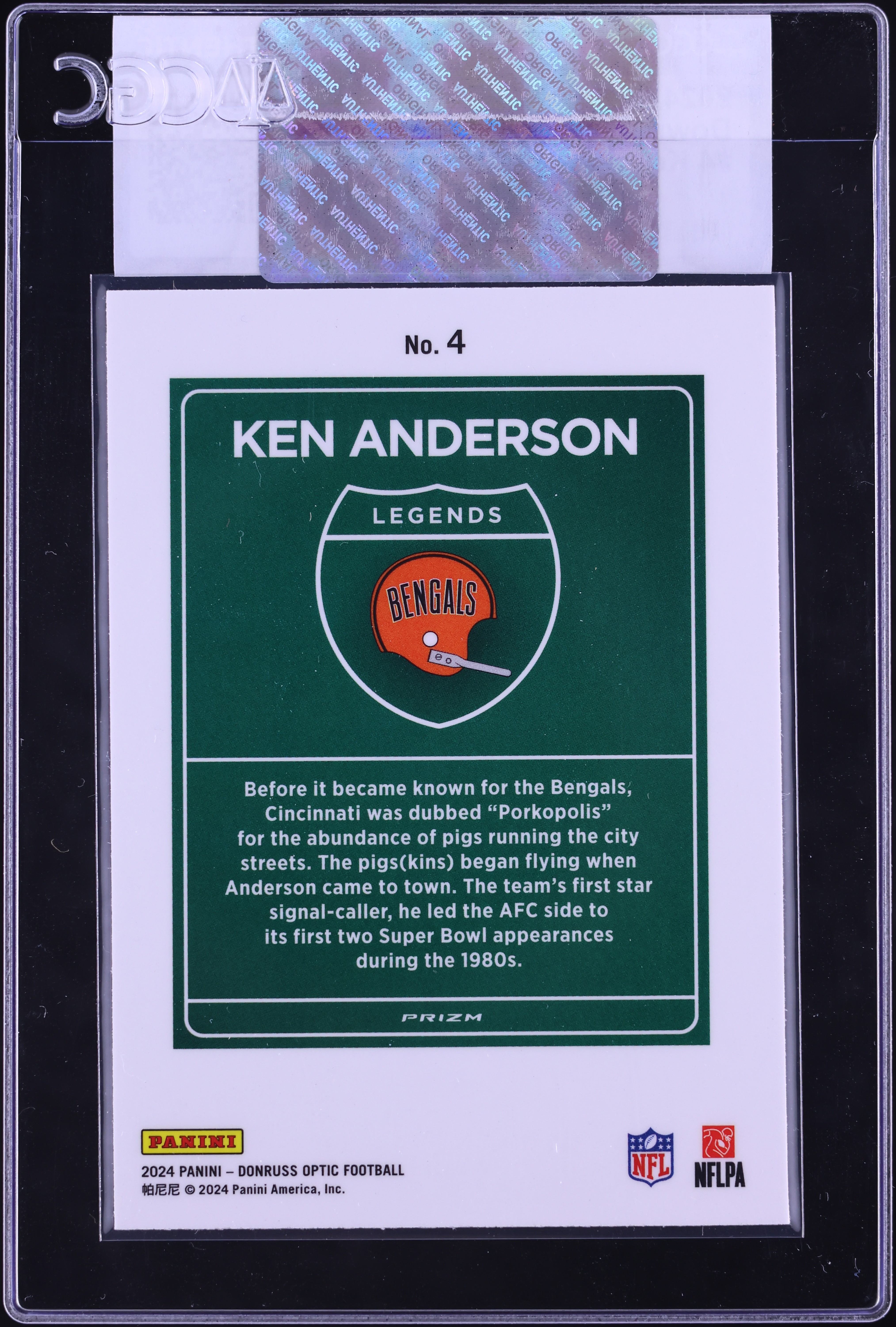 2024 Donruss Optic Downtown Legends Ken Anderson #4 CGC AUTH on