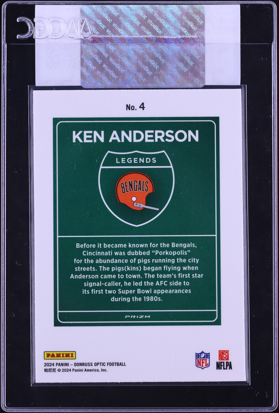 2024 Donruss Optic Downtown Legends Ken Anderson #4 CGC AUTH on