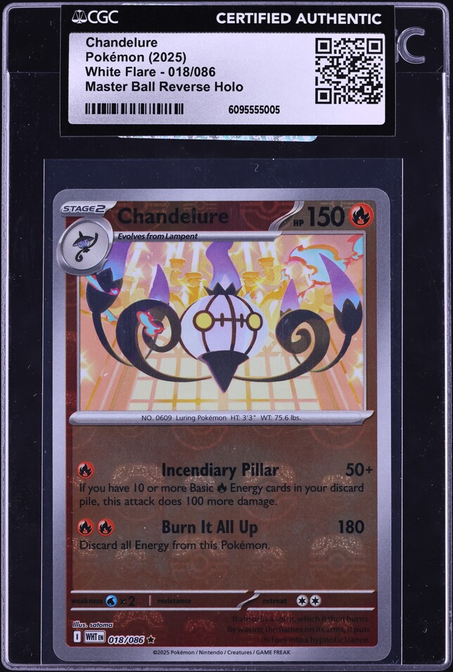 2025 Pokemon Scarlet & Violet White Flare Master Ball Reverse Holo Chandelure #18 CGC AUTH