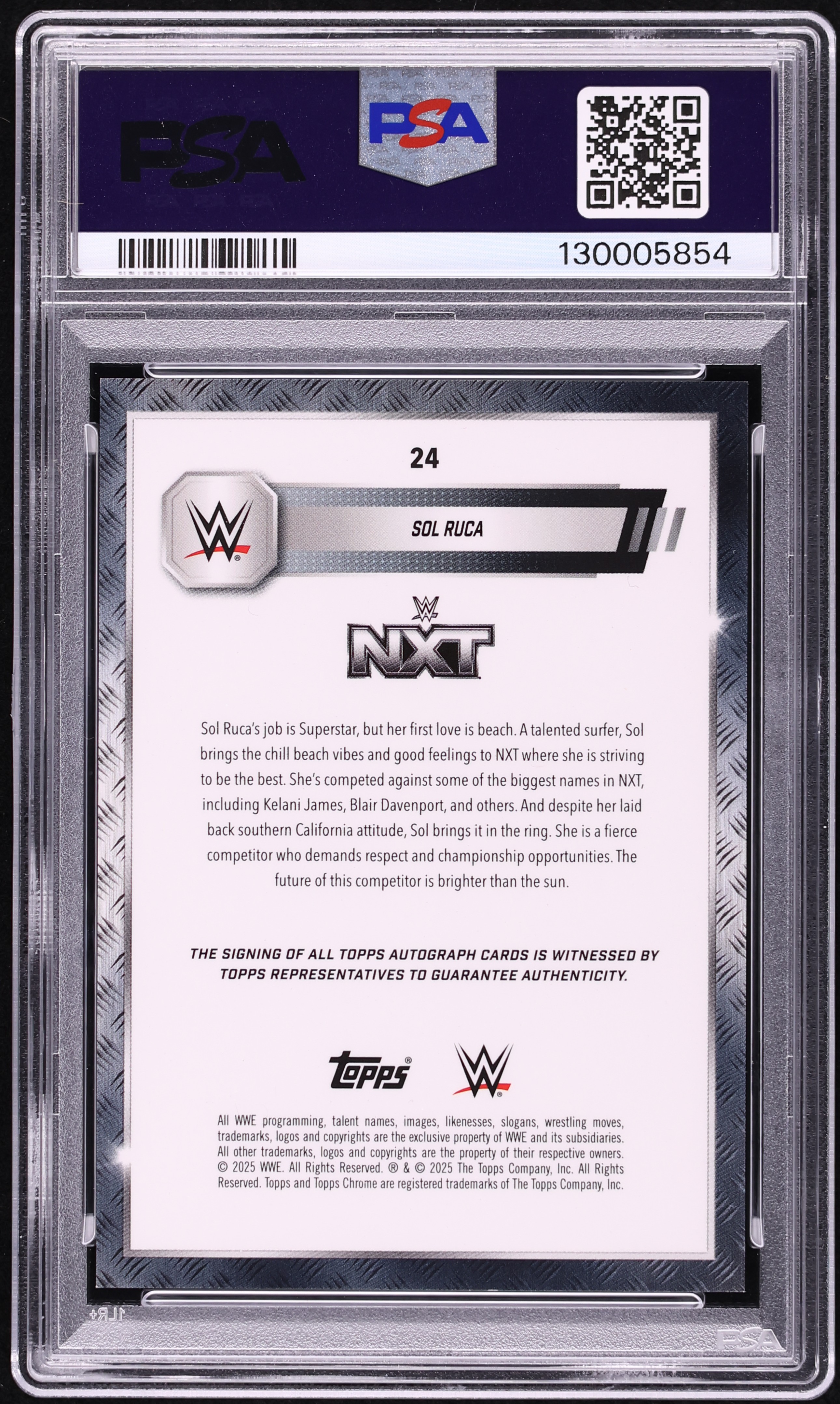 2025 Topps Chrome WWE Orange Refractor Sol Ruca AUTO /25 #24 PSA