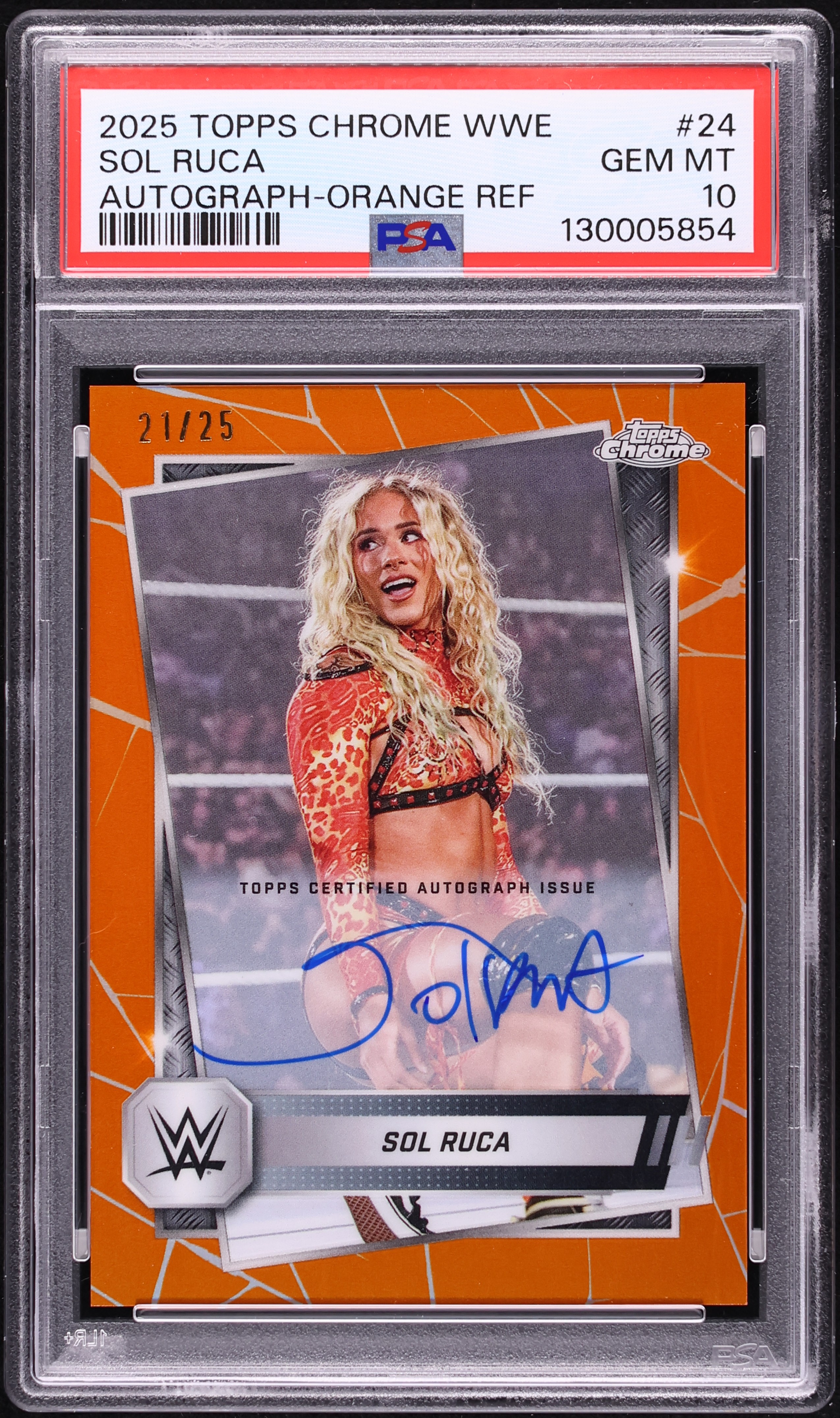 2025 Topps Chrome WWE Orange Refractor Sol Ruca AUTO /25 #24 PSA
