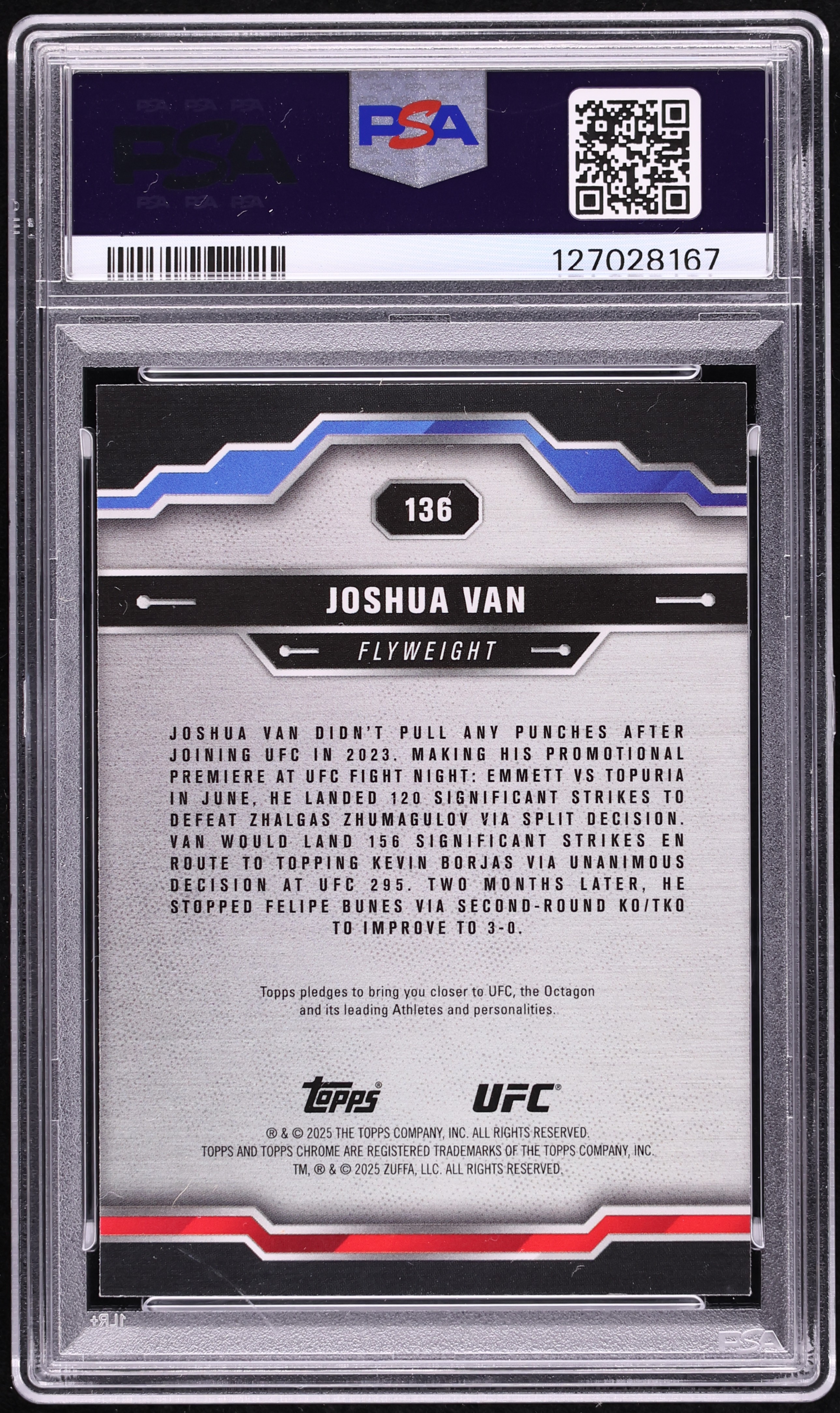 2025 Topps Chrome UFC Xfractor Joshua Van ROOKIE #136 PSA 9 MINT