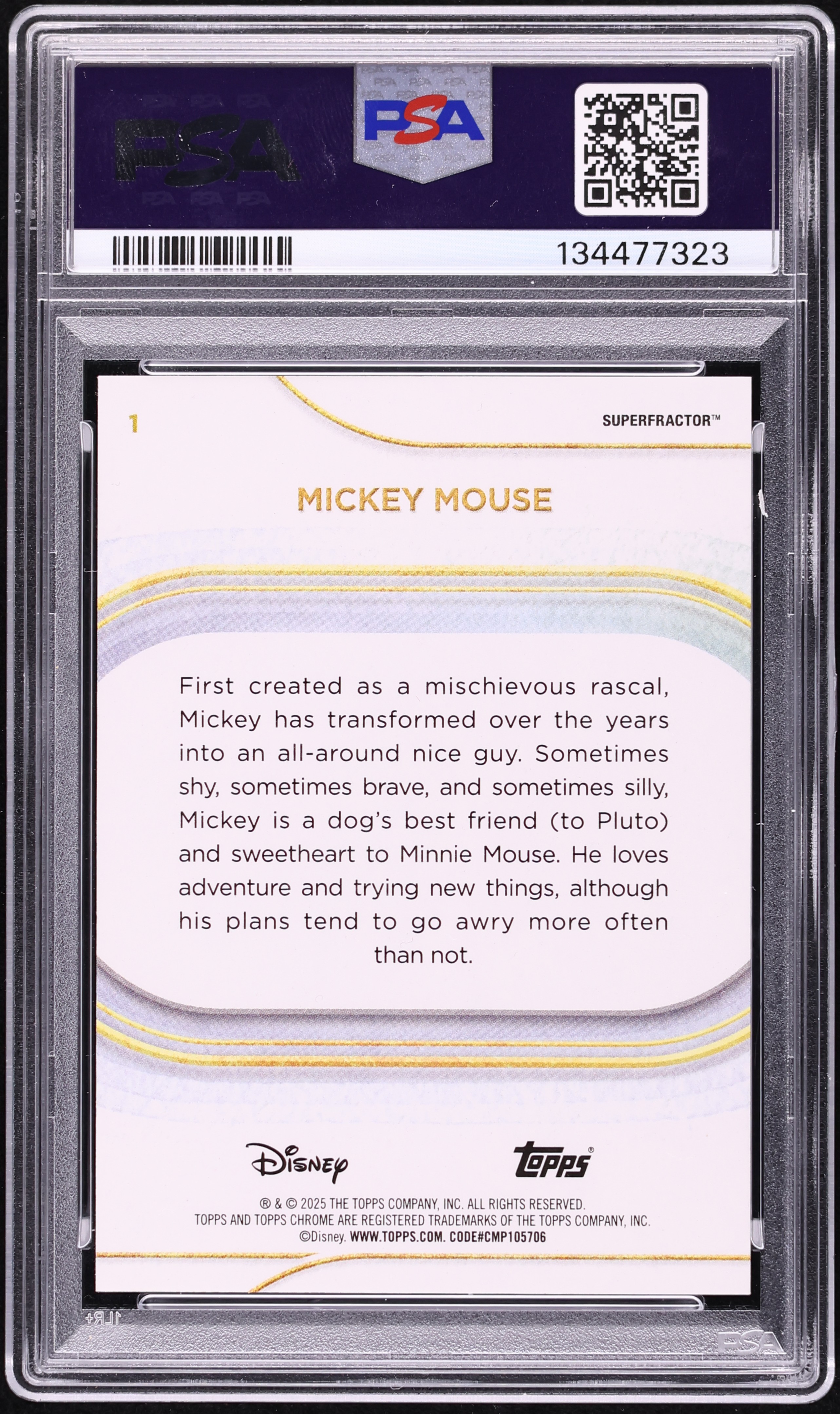 2025 Topps Chrome Disney Superfractor Mickey Mouse 1/1 #1 PSA 9