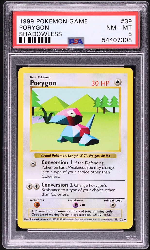 1999 Pokemon Base Set Shadowless Porygon #39 PSA 8 NM-MT