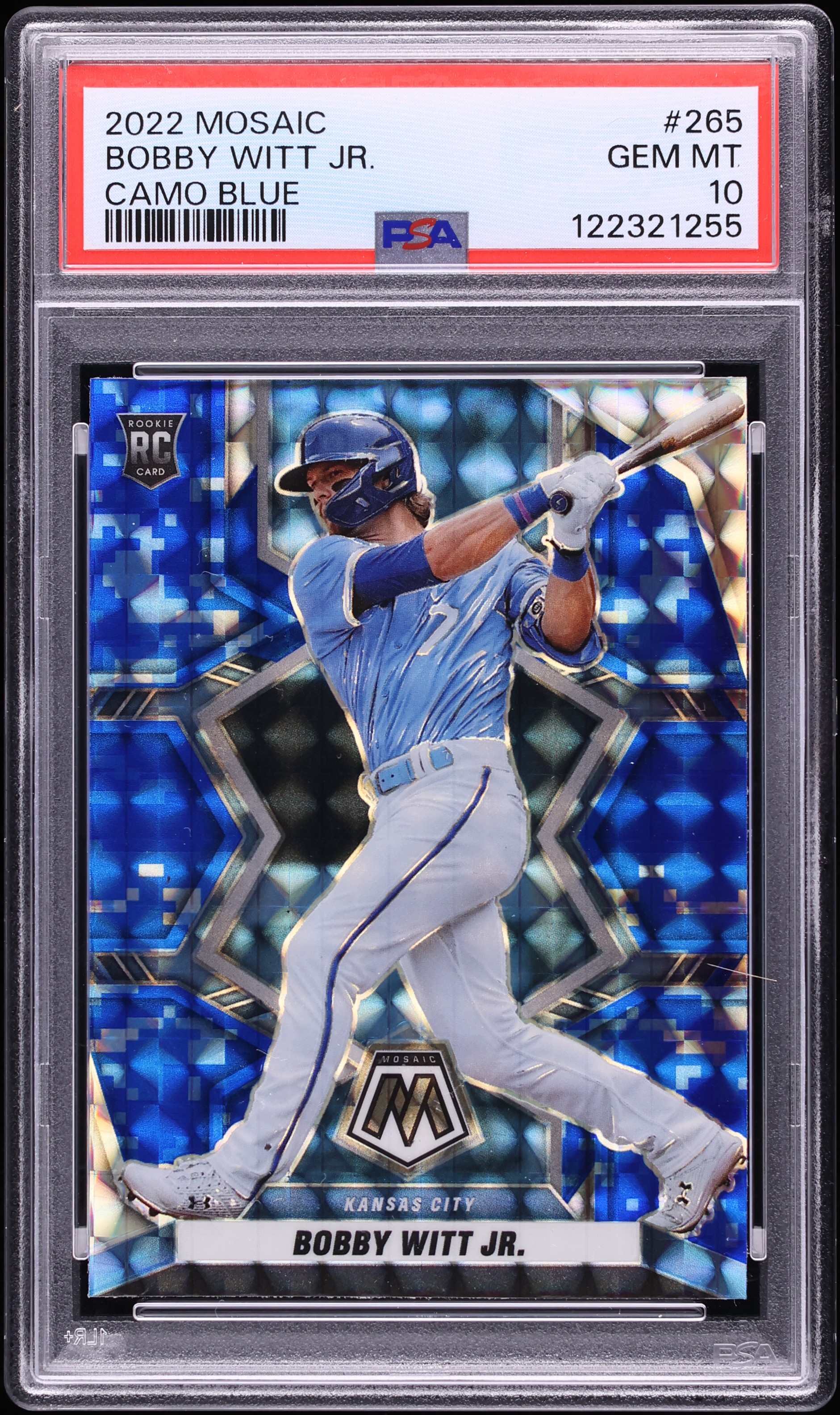 2022 Panini Mosaic Camo Blue Bobby Witt Jr ROOKIE #265 PSA 10 GEM 