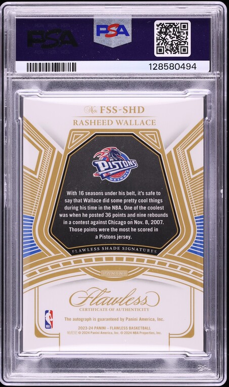 2023 Panini Flawless Shade Signatures Rasheed Wallace AUTO /25 #FSS-SHD PSA 8 NM-MT