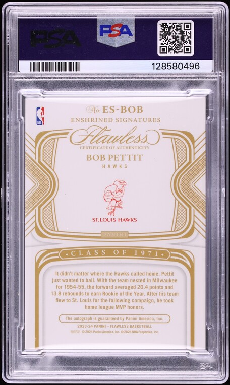 2023 Panini Flawless Enshrined Signatures Bob Pettit AUTO /25 #ES-BOB PSA 9 MINT
