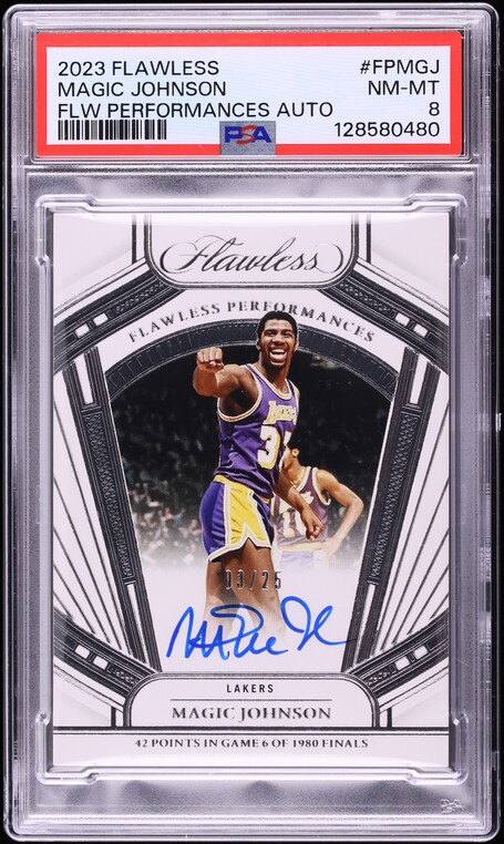 2023 Panini Flawless Performances Magic Johnson AUTO /25 #FP-MGJ PSA 8 NM-MT