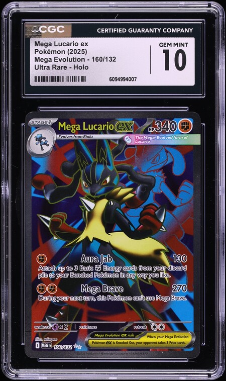 2025 Pokemon Mega Evolution Full Art Mega Lucario ex #160 CGC 10