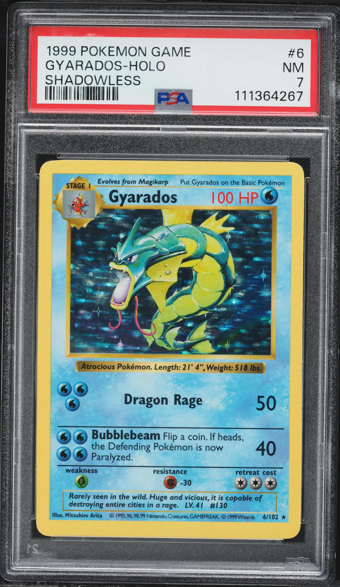 1999 Pokemon Base Set Shadowless Holo Gyarados #6 PSA 7 NRMT