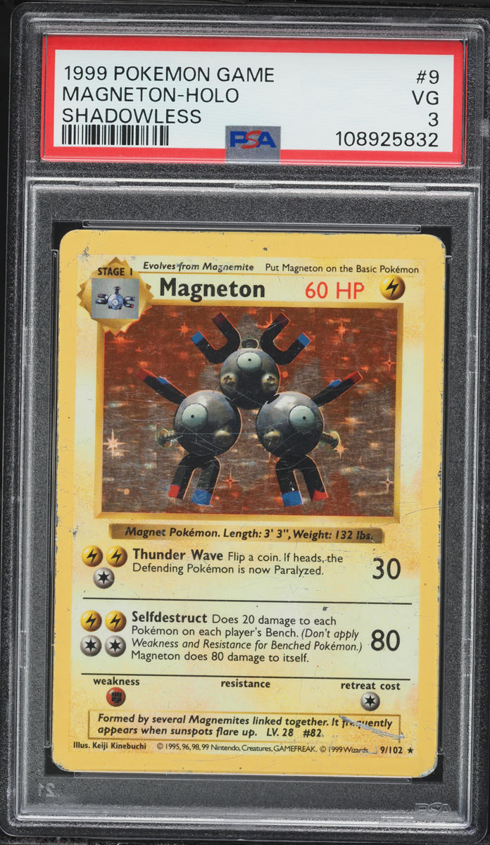 1999 Pokemon Base Set Shadowless Holo Magneton #9 PSA 3 VG