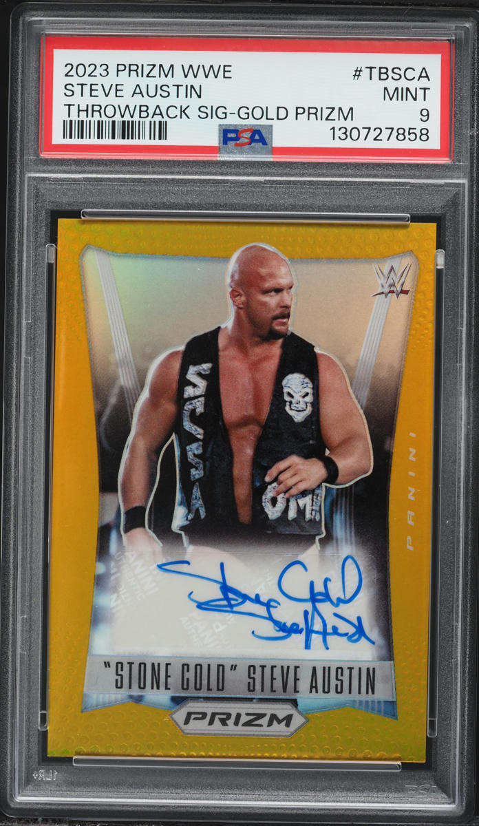 2023 Panini Prizm WWE Throwback Gold Steve Austin AUTO 10/10 #TBSCA PSA 9 MINT