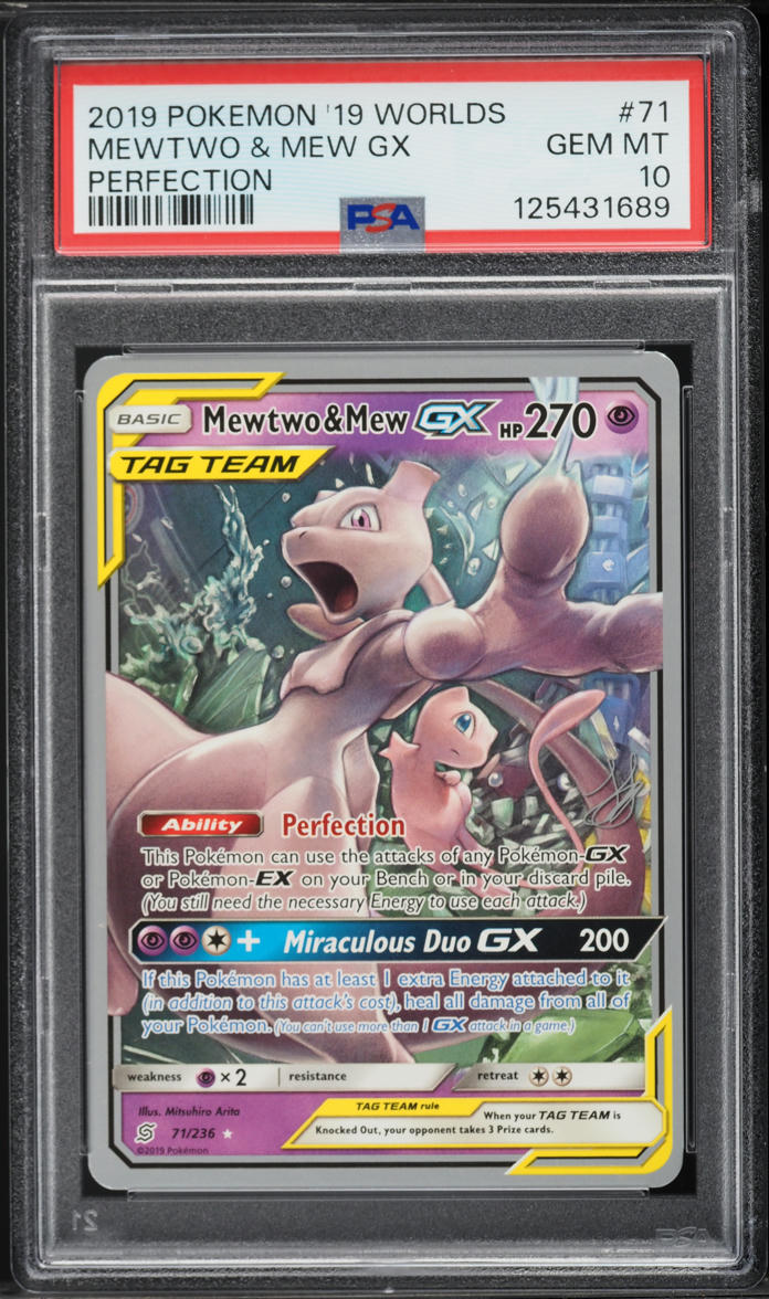 2019 Pokemon '19 World Championships Deck: Perfection Full Art Mewtwo & Mew GX #71 PSA 10