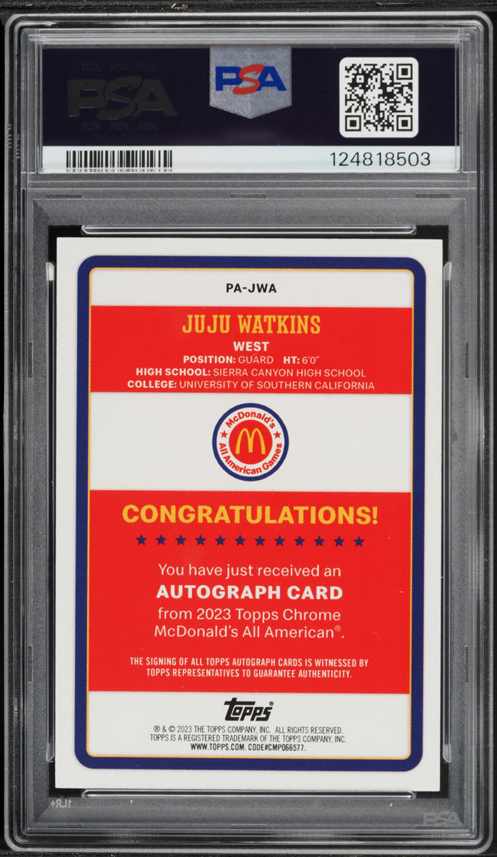 2023 Topps Chrome McDonald's All American Paper Juju Watkins ROOKIE AUTO #PAJWA PSA 9 MINT