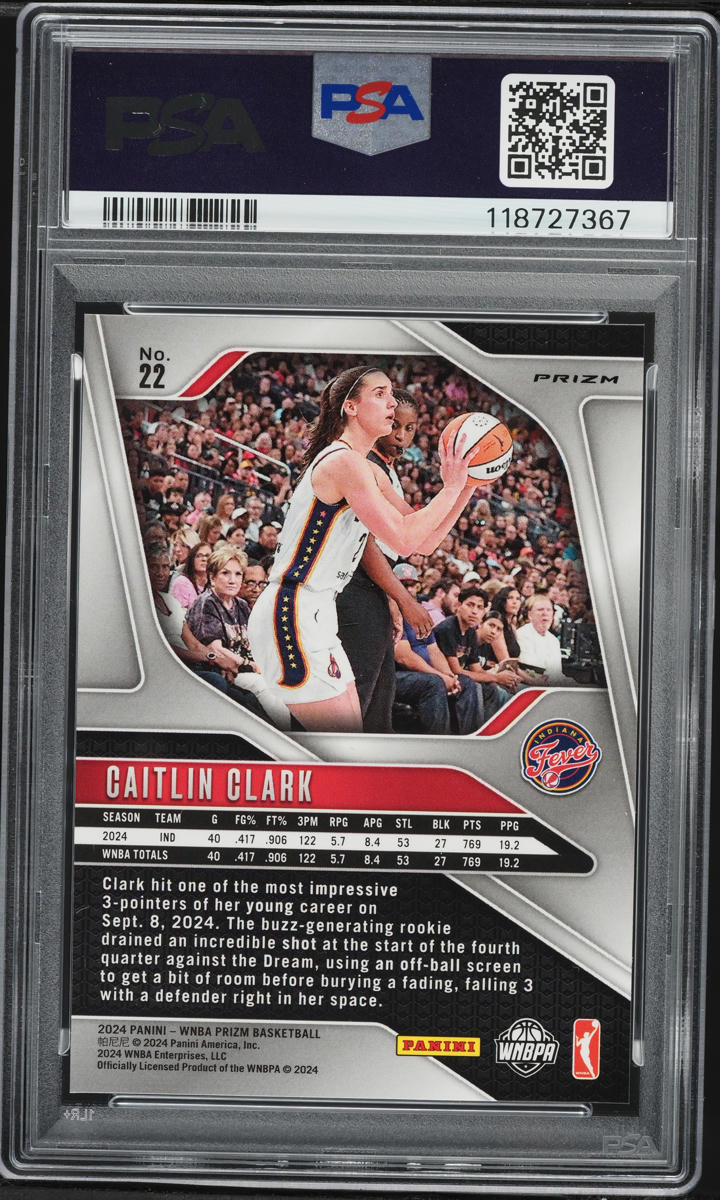 2024 Panini Prizm WNBA Silver Caitlin Clark ROOKIE #22 PSA 9 MINT