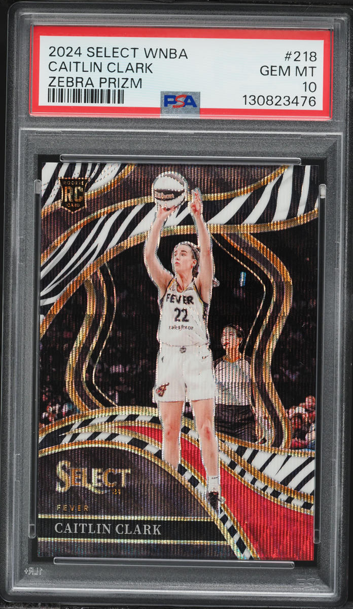 Zebra Select Rookie 2024 Select Courtside WNBA Zebra Prizm Caitlin Clark ROOKIE #218 PSA 10 ...