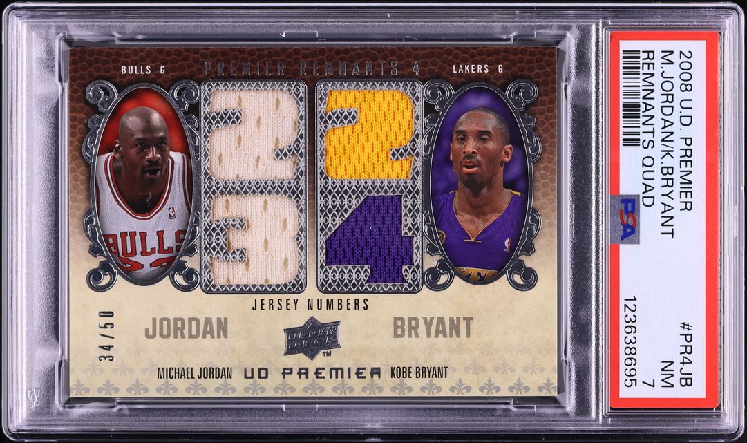 2008 Upper Deck Premier Remnants Michael Jordan Kobe Bryant PATCH /50 #PR4JB PSA 7 NRMT