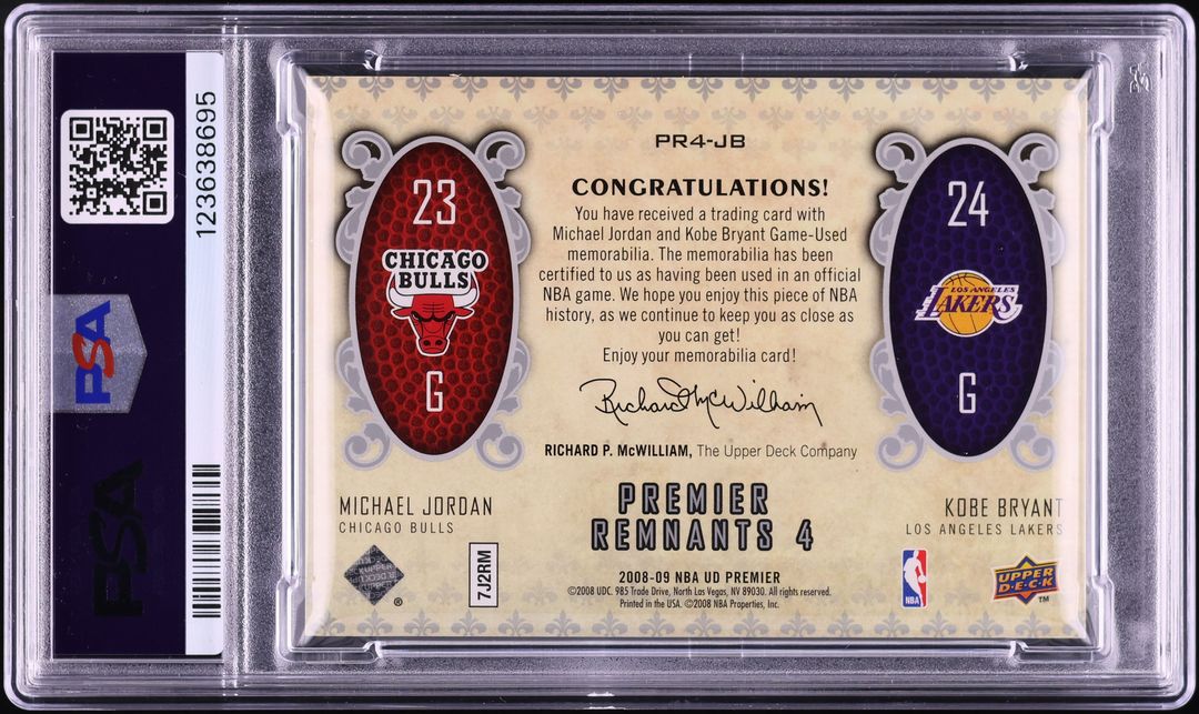 2008 Upper Deck Premier Remnants Michael Jordan Kobe Bryant PATCH /50 #PR4JB PSA 7 NRMT