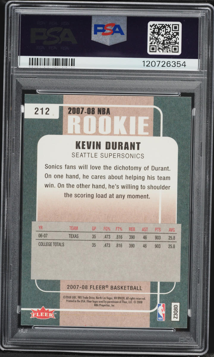 2007 Fleer Basketball Kevin Durant ROOKIE #212 PSA 10 GEM MINT