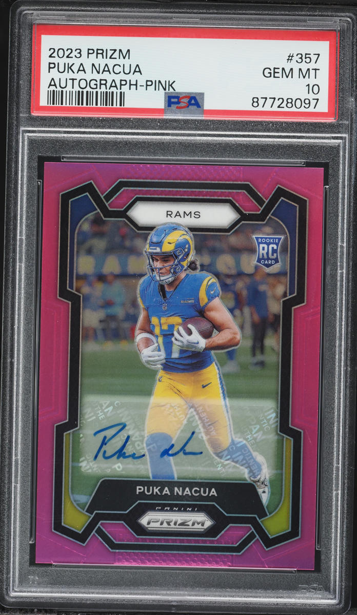 2023 Panini Prizm Pink Puka Nacua ROOKIE AUTO #357 PSA 10 GEM MINT