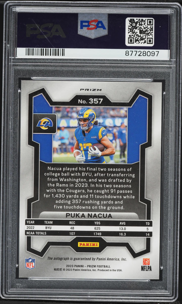 2023 Panini Prizm Pink Puka Nacua ROOKIE AUTO #357 PSA 10 GEM MINT