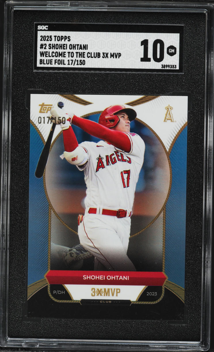 2025 Topps Welcome To The Club 3x MVP Blue Foil Shohei Ohtani JERSEY # 17/150 #2 SGC 10 GEM