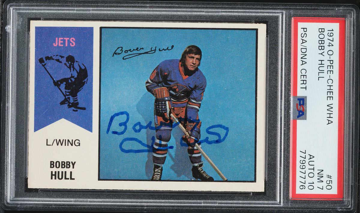 1974 O-Pee-Chee WHA Hockey Bobby Hull AUTO DNA 10 #50 PSA 7 NRMT