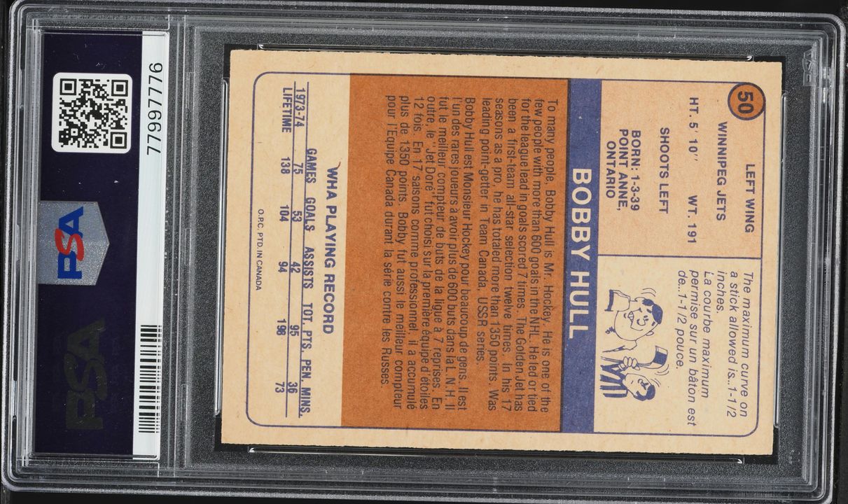 1974 O-Pee-Chee WHA Hockey Bobby Hull AUTO DNA 10 #50 PSA 7 NRMT