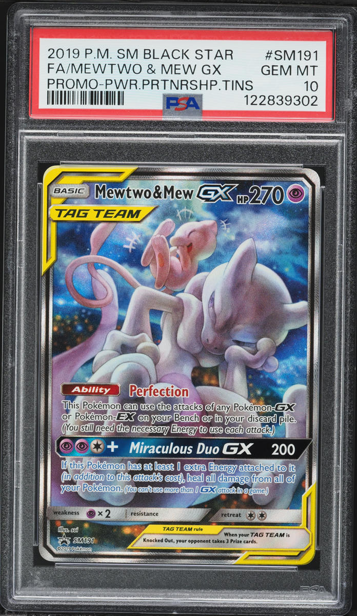 2019 Pokemon Sun & Moon Promo Power Partnership Tins Full Art Mewtwo & Mew GX #SM191 PSA 10 GEM