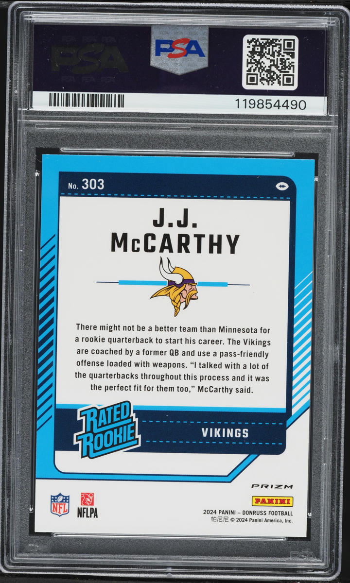 2024 Donruss Optic Preview Red Wave Prizm JJ McCarthy ROOKIE #303 PSA 10 GEM MINT