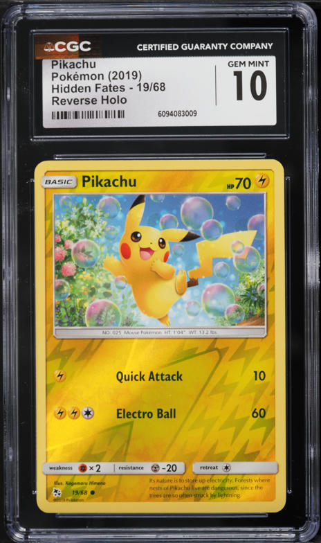 2019 Pokemon Sun & Moon Hidden Fates Reverse Holo Pikachu #19 CGC 10 GEM MINT
