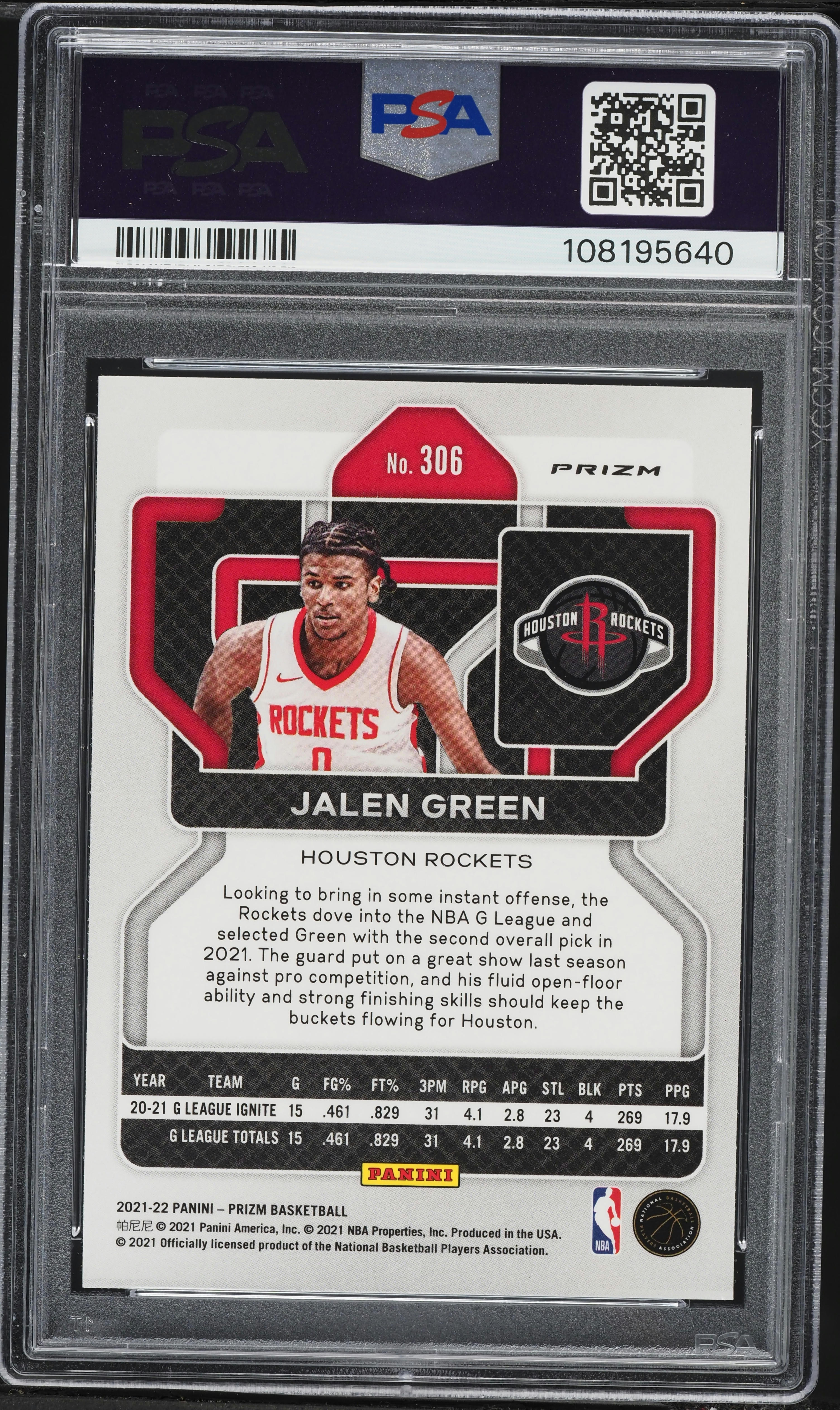 2021 Panini Prizm Silver Jalen Green ROOKIE #306 PSA 10 GEM MINT