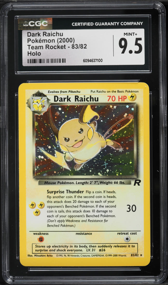 2000 Pokemon Team Rocket Holo Dark Raichu #83 CGC 9.5 MINT+