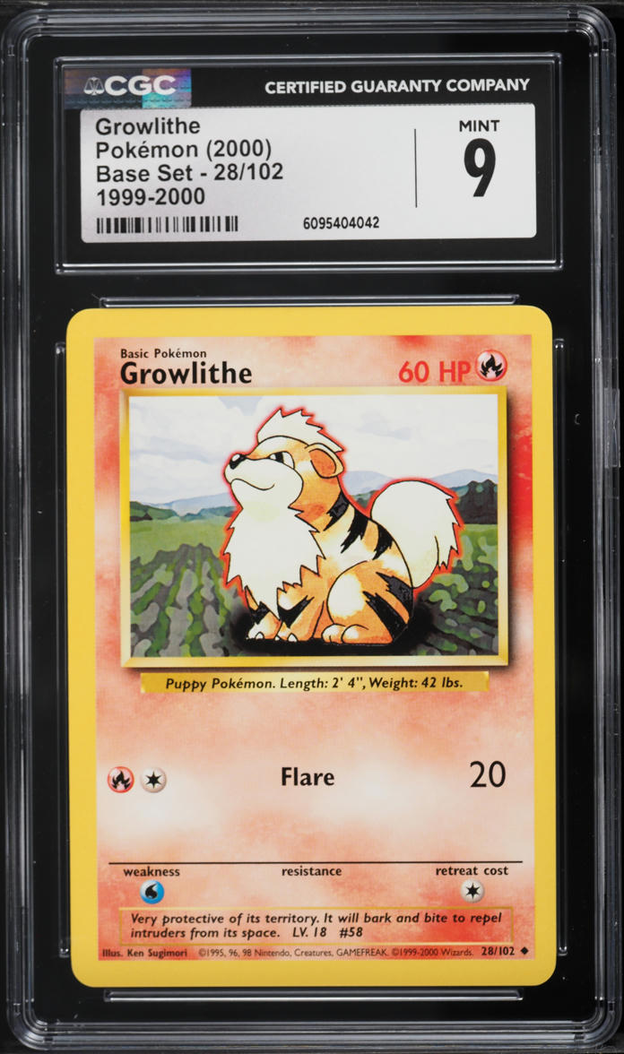 2000 Pokemon Base Set Growlithe #28 CGC 9 MINT on Fanatics Collect