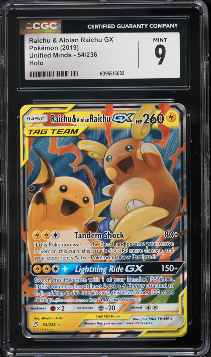 2019 Pokemon Sun & Moon Unified Minds Holo Raichu & Alolan Raichu GX #54  CGC 9 MINT on Fanatics Collect