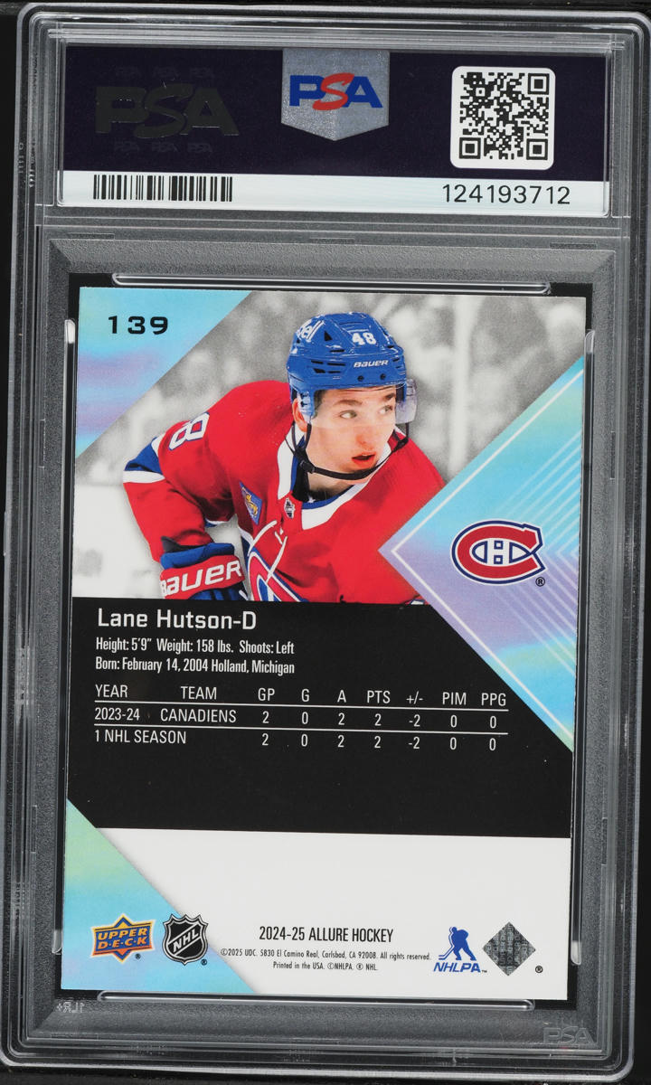2024 Upper Deck Allure Lane Hutson ROOKIE #139 PSA 10 GEM MINT